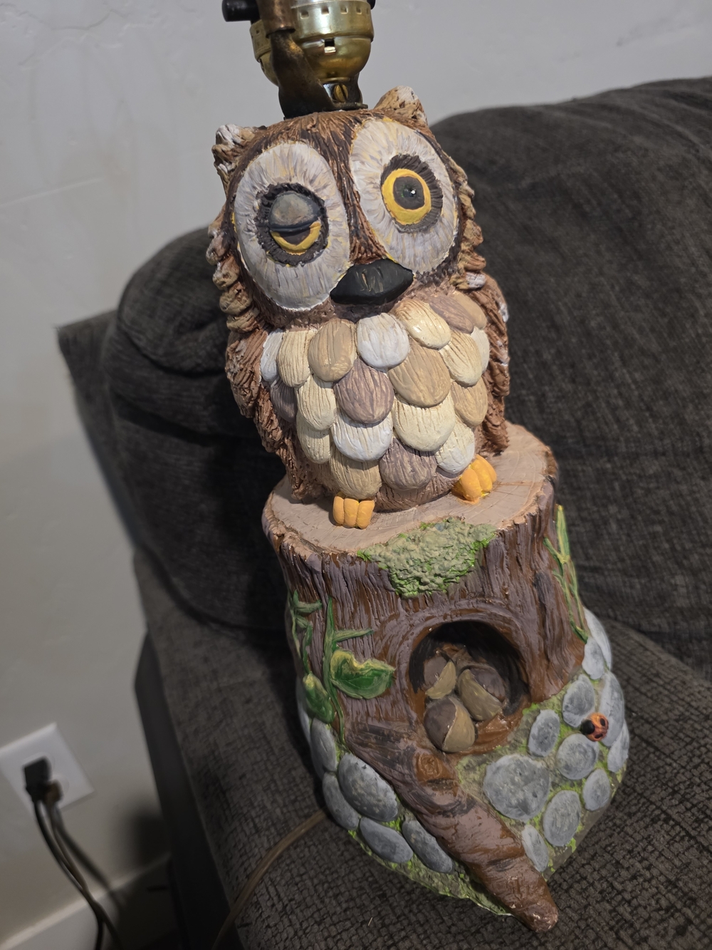 Vintage Pop Artist Cheryl Gadow OWL Hippie Table RARE Ladybug/Caterpillar